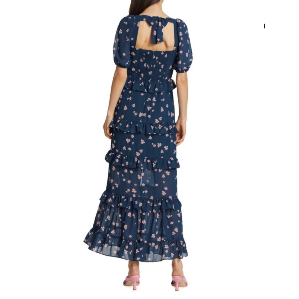 WAYF Cici Bustier Tiered Maxi Dress Navy Floral Womens Size Small - Picture 2 of 11